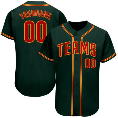 green_0013 Custom Green Red-Gold Authentic Baseball Jersey