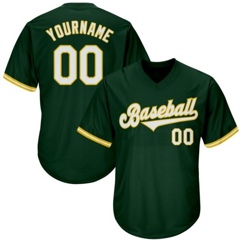 green_0027 Custom Green White-Gold Authentic Throwback Rib-Knit Baseball Jersey Shirt