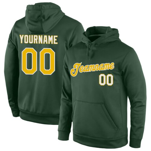green_0029 Custom Stitched Green Gold-White Sports Pullover Sweatshirt Hoodie
