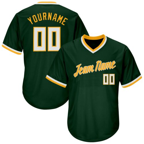 green_0040 Custom Green White-Gold Authentic Throwback Rib-Knit Baseball Jersey Shirt