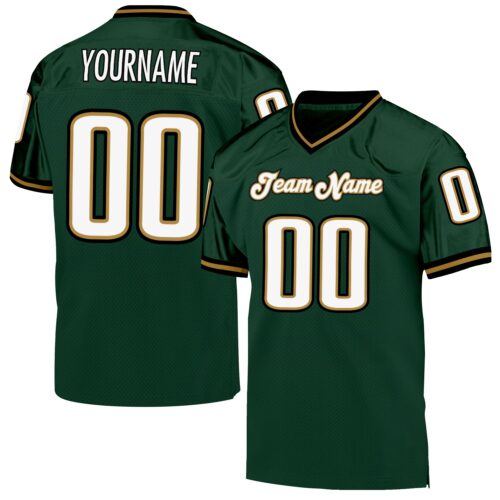 green_0055 Custom Green White-Old Gold Mesh Authentic Throwback Football Jersey