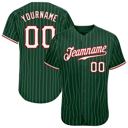 green_0060 Custom Green White Pinstripe White-Red Authentic Baseball Jersey