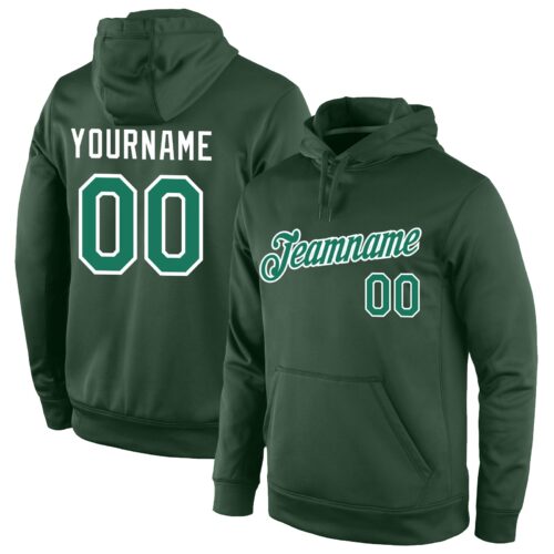 green_0064 Custom Stitched Green Kelly Green-White Sports Pullover Sweatshirt Hoodie