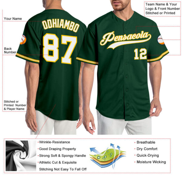 Custom Green White-Gold Authentic Baseball Jersey