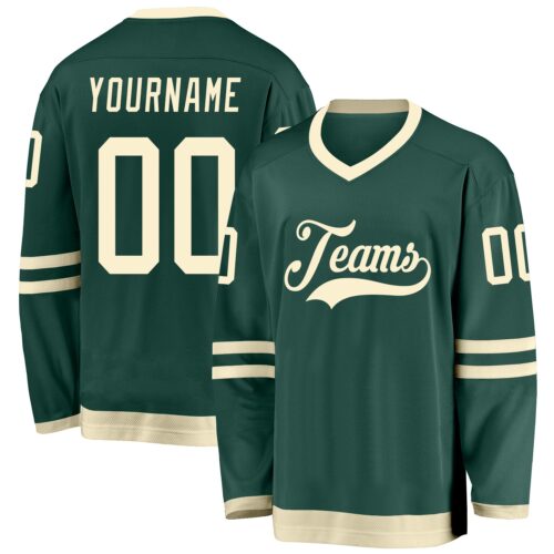 green_0116 Custom Green Cream Hockey Jersey
