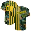 Custom Green Gold-Black 3D Pattern Design Leopards And Tropical Palm Leaves Authentic Baseball Jersey