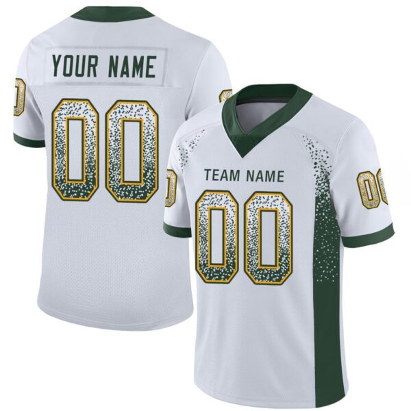 Custom White Green-Gold Drift Fashion Football Jersey