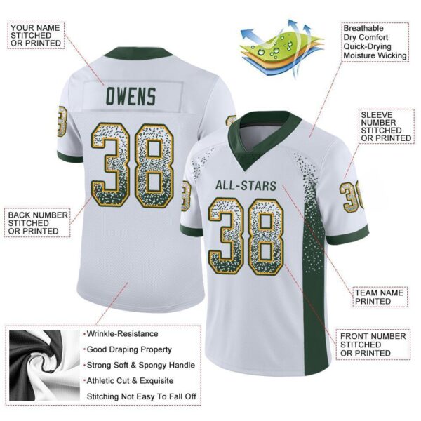 Custom White Green-Gold Drift Fashion Football Jersey
