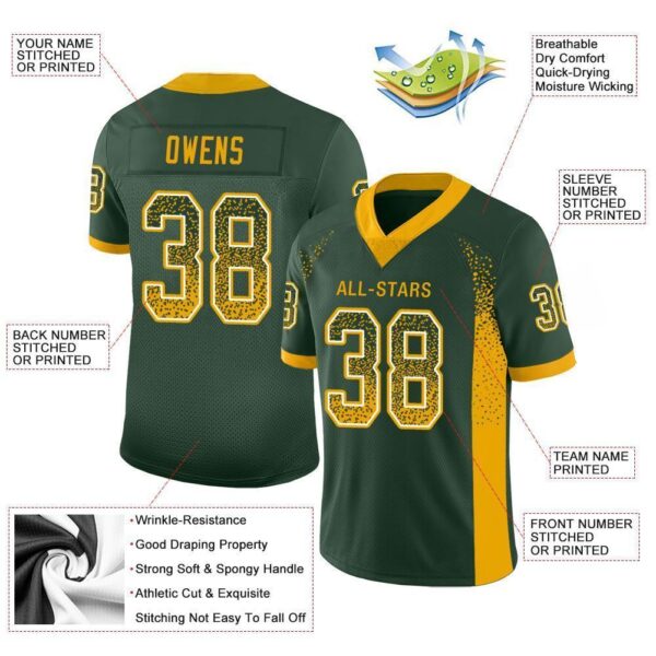 Custom Green Gold-White Drift Fashion Football Jersey