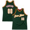 Custom Hunter Green White-Red Authentic Throwback Basketball Jersey