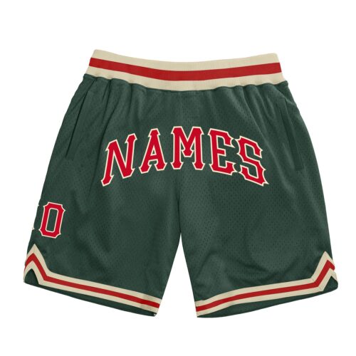 hunter_green_0024 Custom Hunter Green Red-Cream Authentic Throwback Basketball Shorts