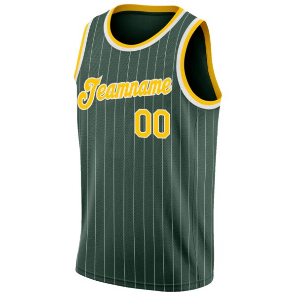 Custom Hunter Green White Pinstripe Gold-White Authentic Basketball Jersey