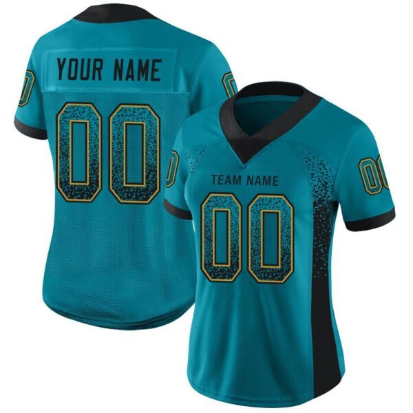 Custom Teal Black-Old Gold Drift Fashion Football Jersey