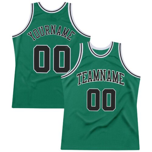 kelly_green_0076 Custom Kelly Green Black-White Authentic Throwback Basketball Jersey