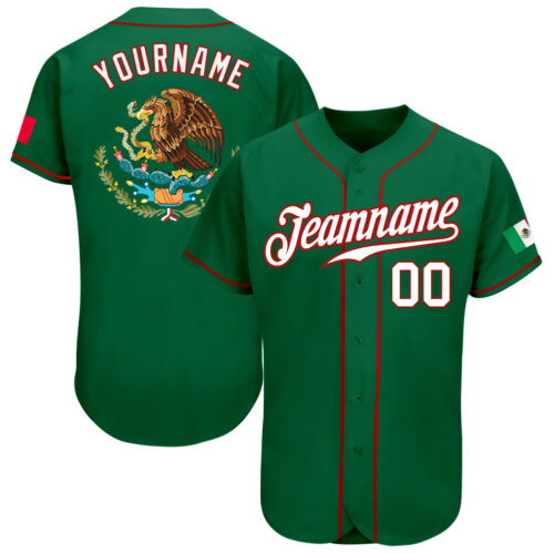 kelly_green_0128 Custom Kelly Green White-Red Authentic Mexican Flag Fashion Baseball Jersey