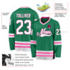 Custom Kelly Green White-Pink Hockey Jersey