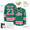 Custom Kelly Green Pink-White Hockey Jersey