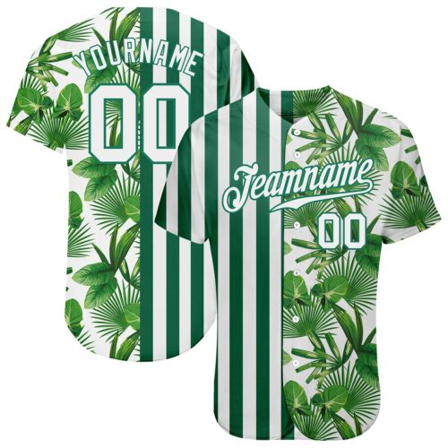 kelly_green_0193 Custom Kelly Green White-Kelly Green 3D Pattern Design Tropical Palm Leaves Authentic Baseball Jersey