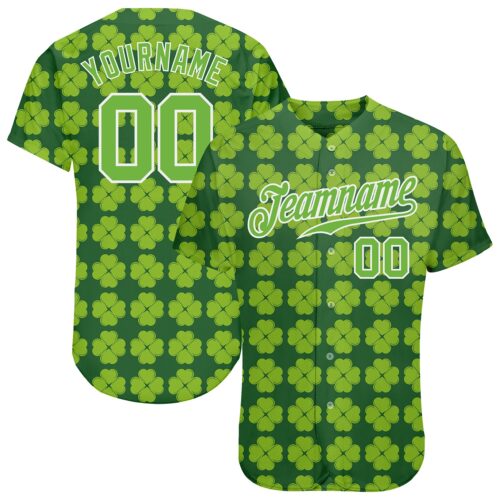 kelly_green_0200 Custom Kelly Green Neon Green-White 3D Pattern Design Authentic St. Patrick's Day Baseball Jersey