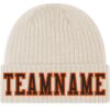 Custom City Cream Black-Orange Stitched Cuffed Knit Hat