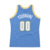 Custom Light Blue White-Gold Authentic Throwback Basketball Jersey