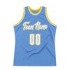 Custom Light Blue White-Gold Authentic Throwback Basketball Jersey