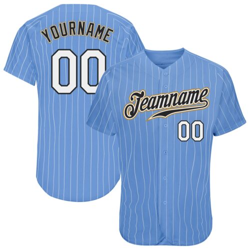 light_blue_0080 Custom Light Blue White Pinstripe White-Old Gold Authentic Baseball Jersey