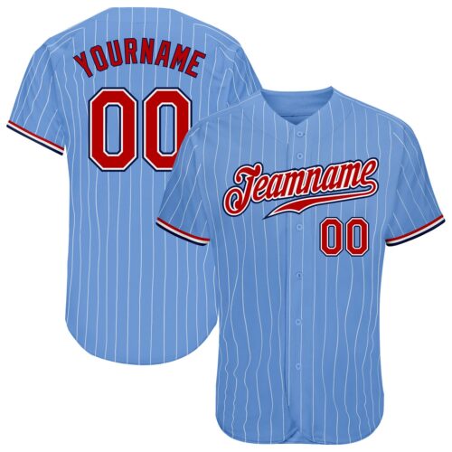 light_blue_0089 Custom Light Blue White Pinstripe Red-Navy Authentic Baseball Jersey