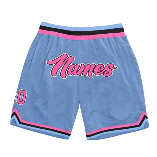 light_blue_0093 Custom Light Blue Pink-Black Authentic Throwback Basketball Shorts