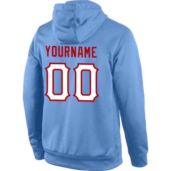 Custom Stitched Light Blue White-Red Sports Pullover Sweatshirt Hoodie