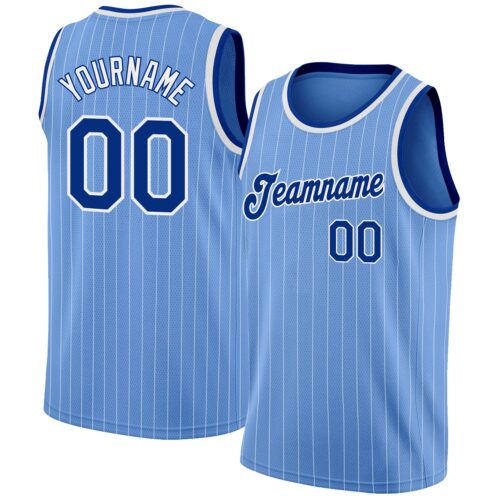 light_blue_0106 Custom Light Blue White Pinstripe Royal-White Authentic Basketball Jersey