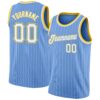 Custom Light Blue White Pinstripe White-Gold Authentic Basketball Jersey