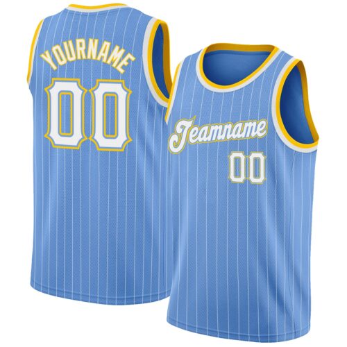 light_blue_0114 Custom Light Blue White Pinstripe White-Gold Authentic Basketball Jersey