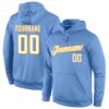 Custom Stitched Light Blue White-Gold Sports Pullover Sweatshirt Hoodie