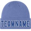 Custom Light Blue Royal-White Stitched Cuffed Knit Hat