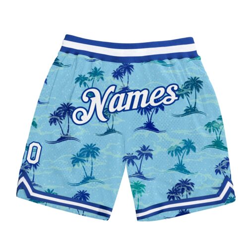 light_blue_0198 Custom Light Blue White-Royal 3D Pattern Design Palm Trees Authentic Basketball Shorts