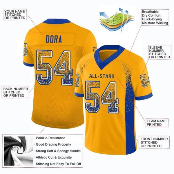 Custom Gold Royal-White Drift Fashion Football Jersey