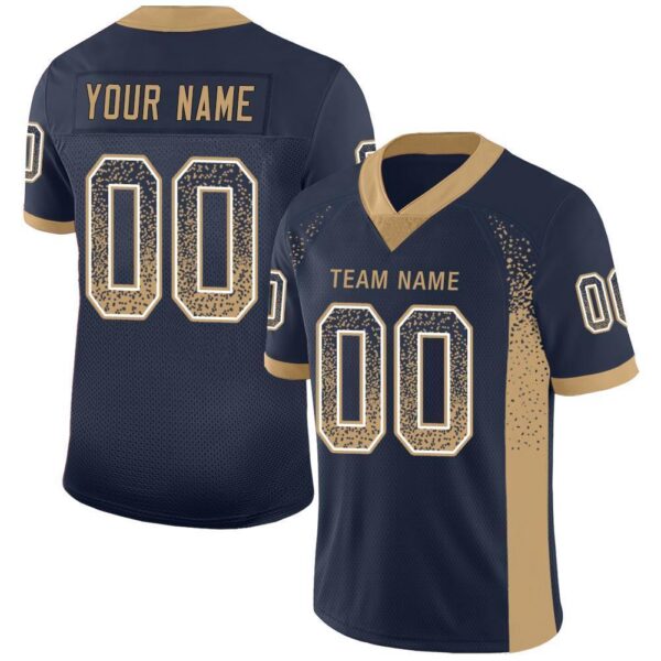 Custom Navy Old Gold-White Drift Fashion Football Jersey