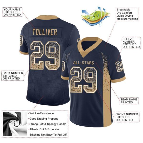 Custom Navy Old Gold-White Drift Fashion Football Jersey