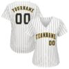 Custom White Royal Pinstripe Navy-Gold Baseball Jersey