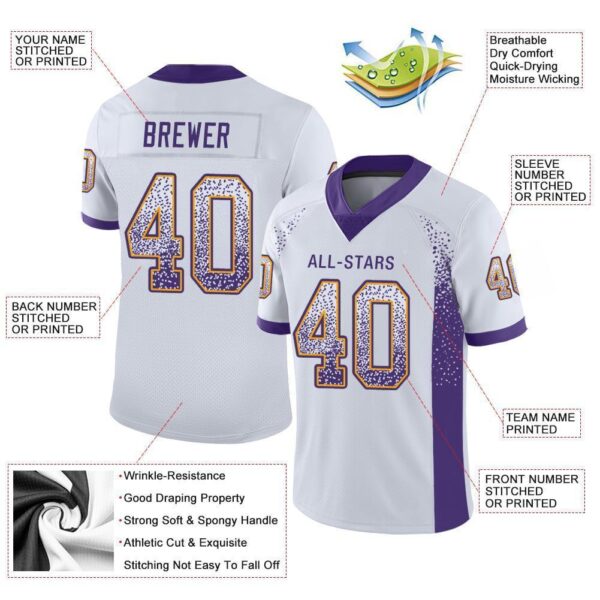 Custom White Purple-Gold Drift Fashion Football Jersey
