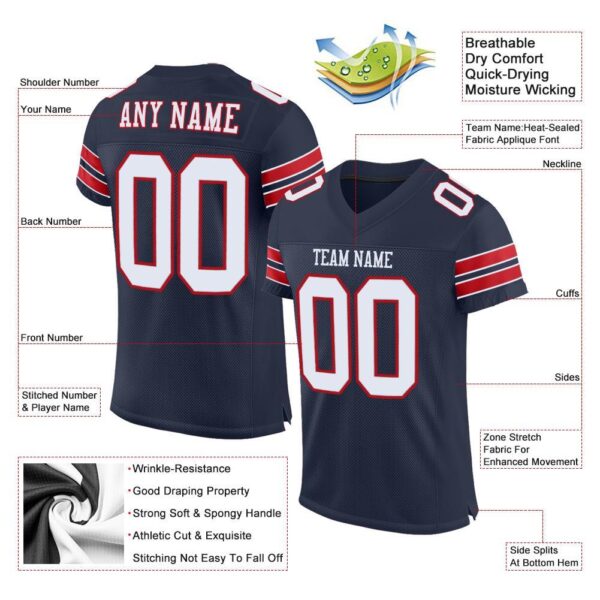 Custom Navy White-Red Mesh Authentic Football Jersey