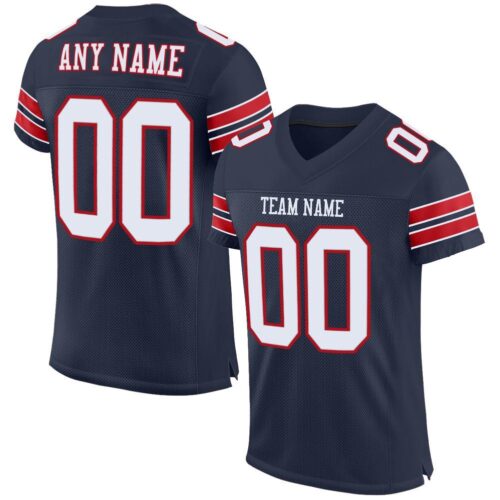 navy_0012 Custom Navy White-Red Mesh Authentic Football Jersey