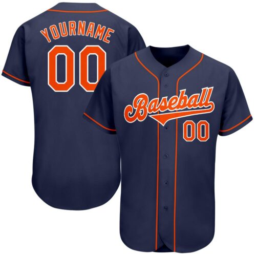navy_0066 Custom Navy Orange-White Authentic Baseball Jersey