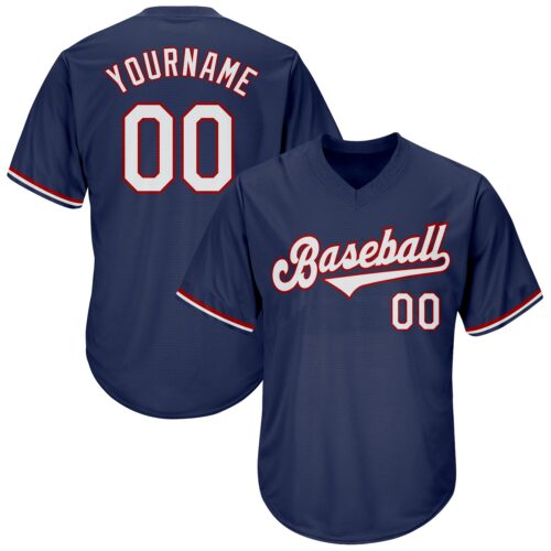navy_0089 Custom Navy White-Red Authentic Throwback Rib-Knit Baseball Jersey Shirt