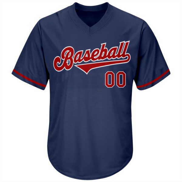 Custom Navy Red-White Authentic Throwback Rib-Knit Baseball Jersey Shirt