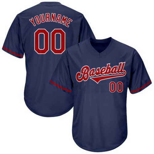 navy_0090 Custom Navy Red-White Authentic Throwback Rib-Knit Baseball Jersey Shirt