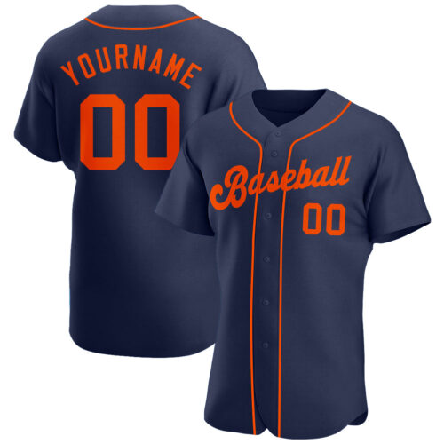 navy_0100 Custom Navy Orange Authentic Baseball Jersey