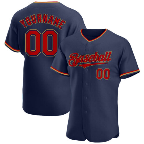 navy_0103 Custom Navy Red-Old Gold Authentic Baseball Jersey