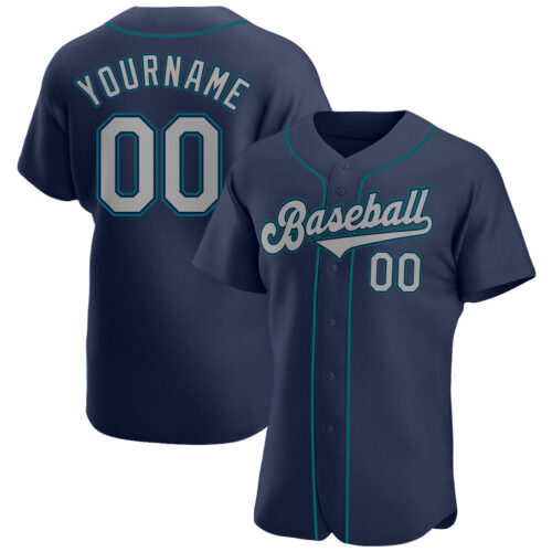navy_0104 Custom Navy Gray-Teal Authentic Baseball Jersey